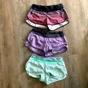 3 pairs of Lulu Lemon shorts. Lightly worn but good condition, all three size 2